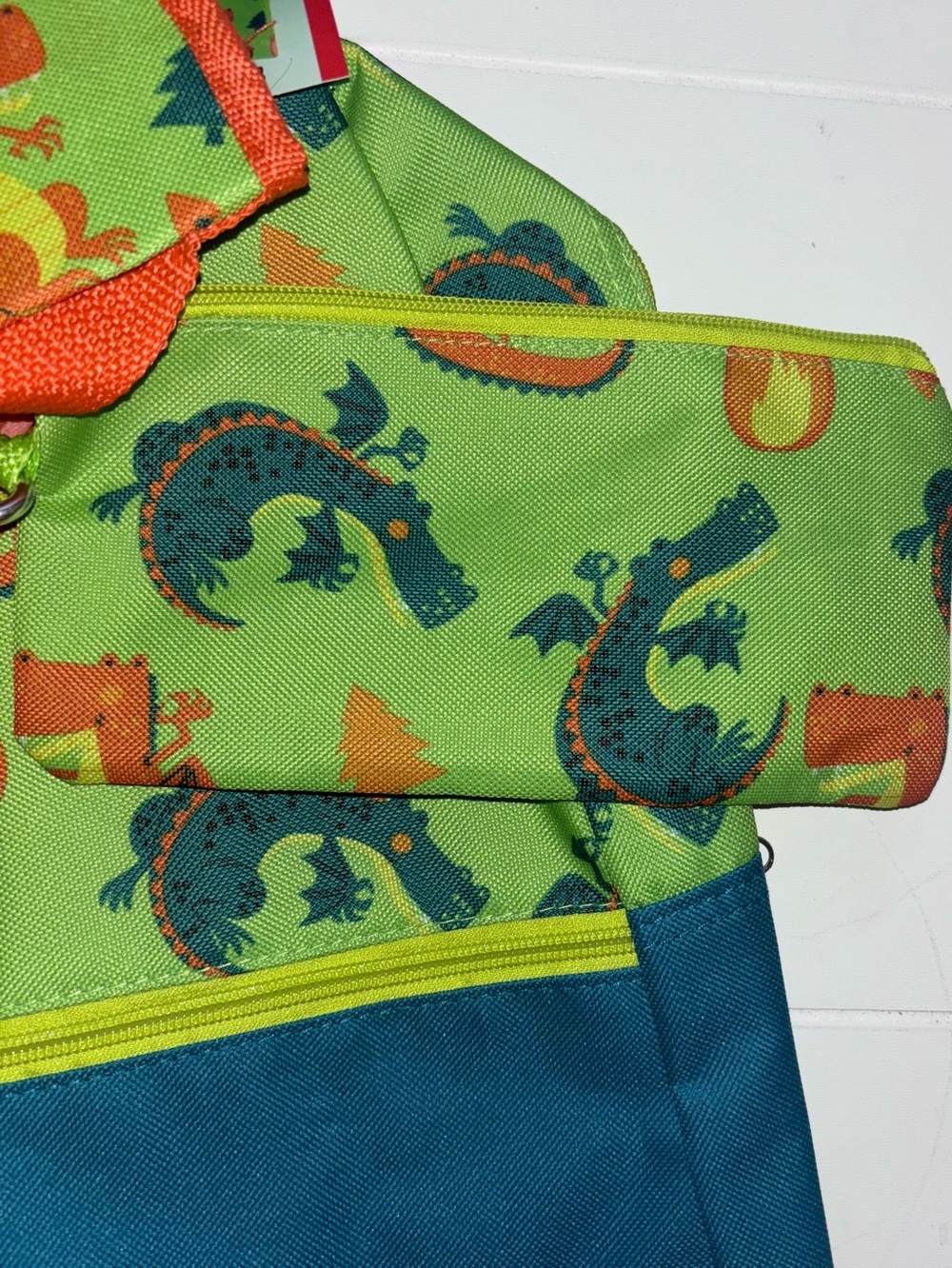 5 Piece Kids Boys Backpack Bag Back to School Set - Green & Orange Dragon Print - Picture 12 of 16